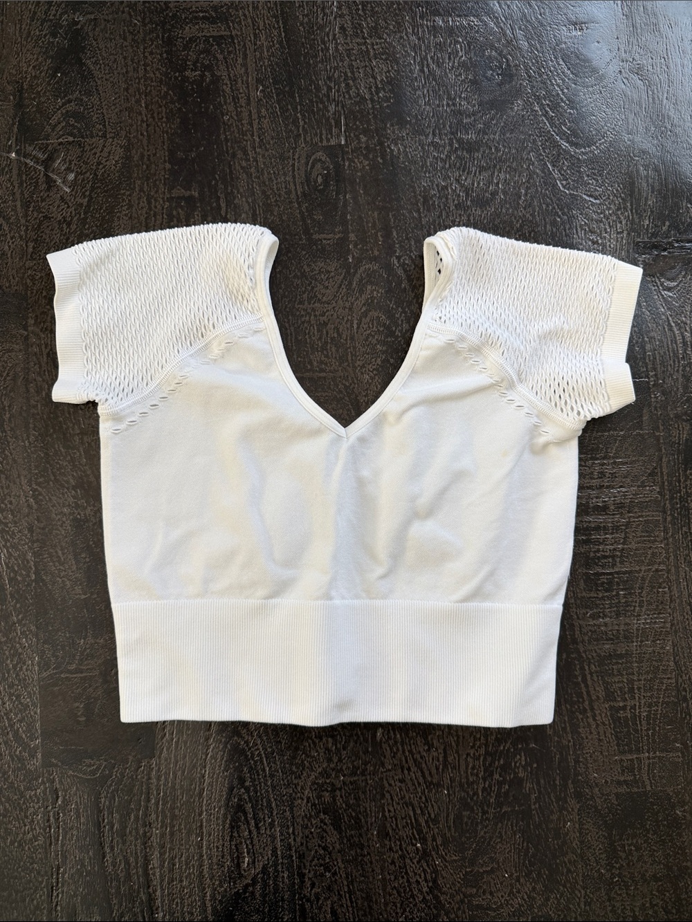 aerie White V-Neck Knit Crop Top with Textured Sleeves